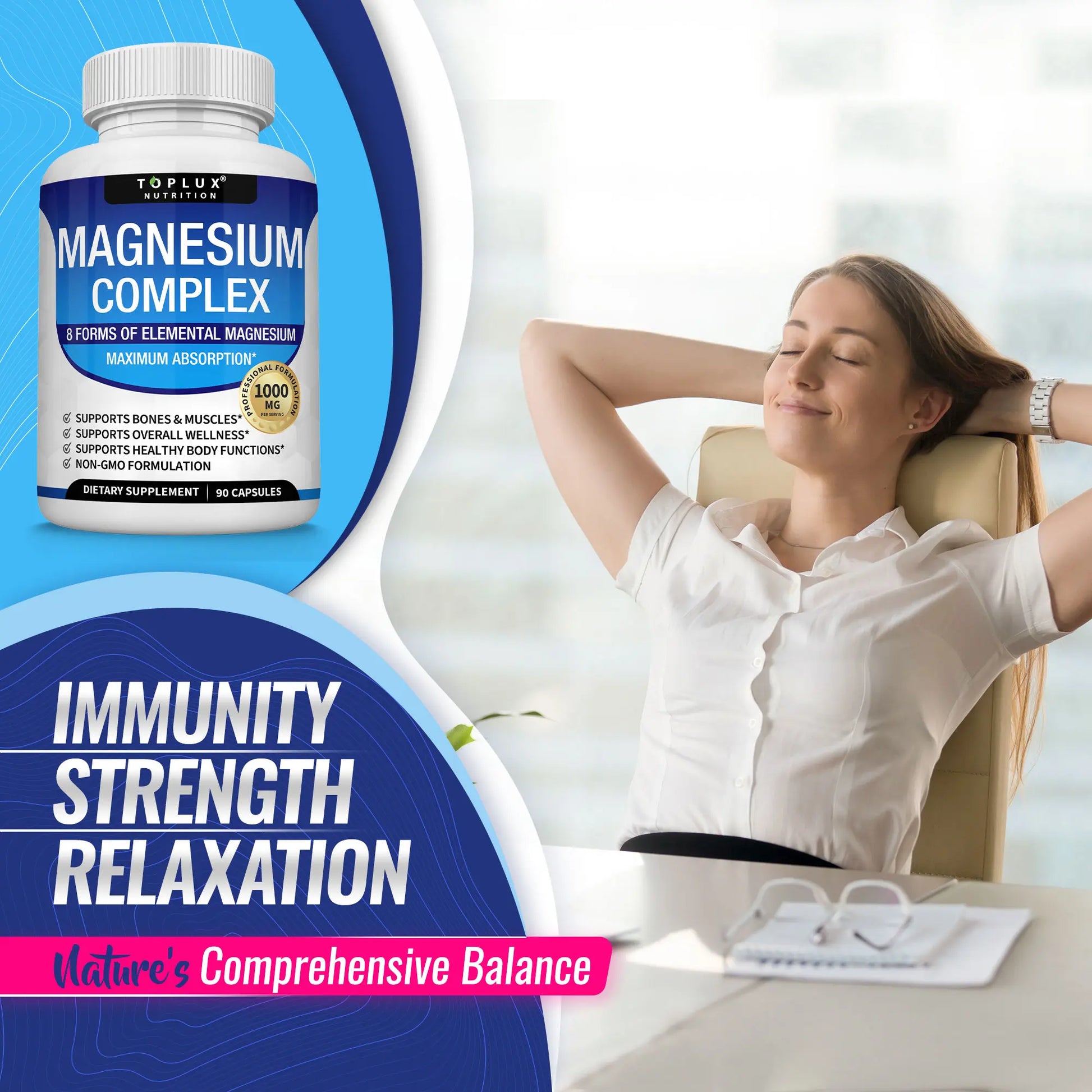 Toplux Magnesium Complex 8 Essential Magnesium Supplement 1000Mg