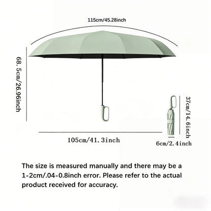 Green Foldable Rainproof Automatic Umbrella, 1 Count Compact Ring-Buckle Windproof Reinforced Pocket Umbrella for Women, Durable Sun-Protection UV Umbrella, Suitable for Rainy Days and Outdoor Use, Wind Resistant Umbrella, Portable Folding Umbrella